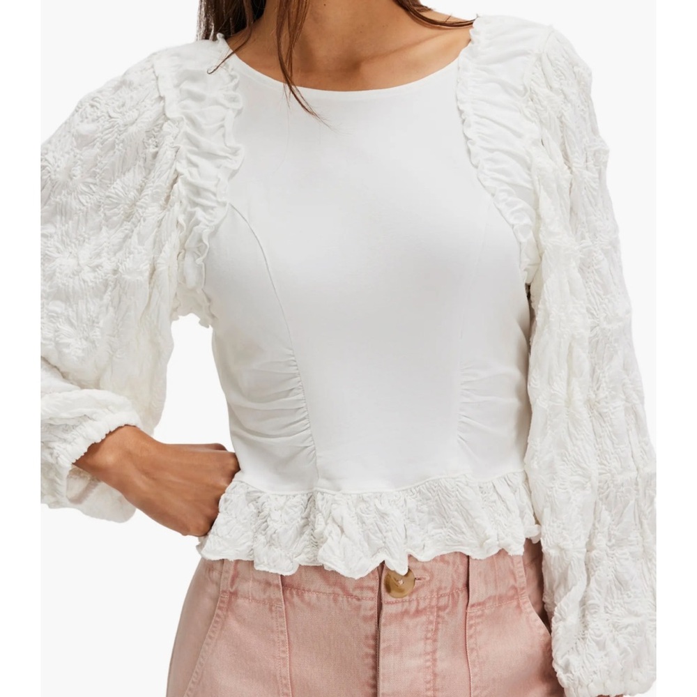 Knit Sleeve White Ruffle Top